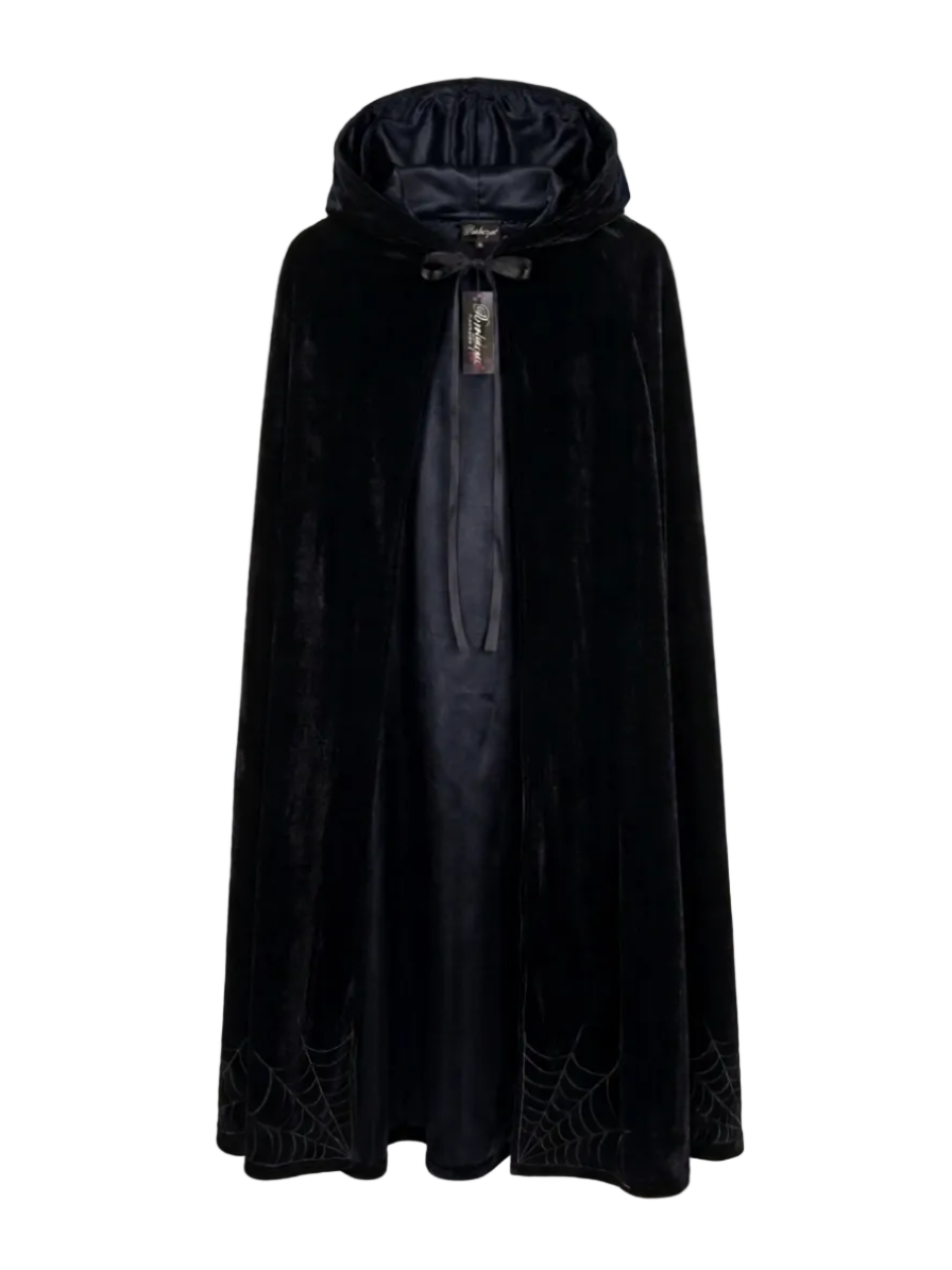 Black Long Velvet Hooded Cape