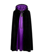 Black & Purple Long Velvet Hooded Cape