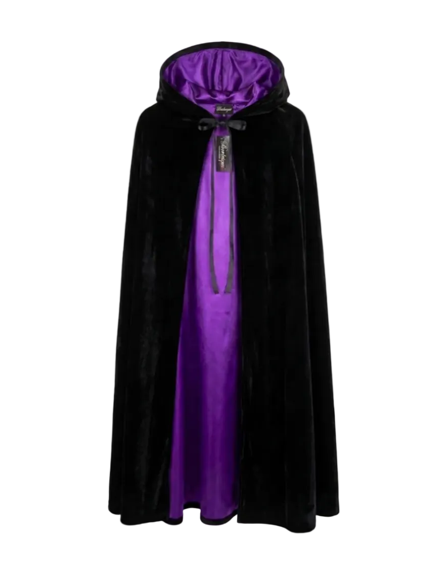 Black & Purple Long Velvet Hooded Cape