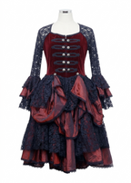 Red Lace Sleeve Ruffle Layered Dress