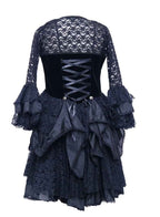 Black Lace Sleeve Ruffle Layered Dress