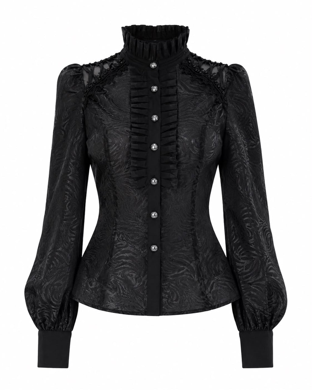 Patterned Ruffle High Neck Blouse