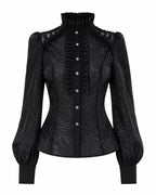 Patterned Ruffle High Neck Blouse