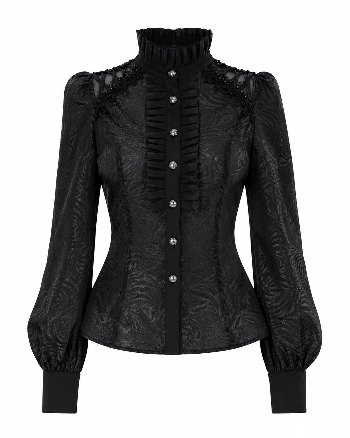 Patterned Ruffle High Neck Blouse