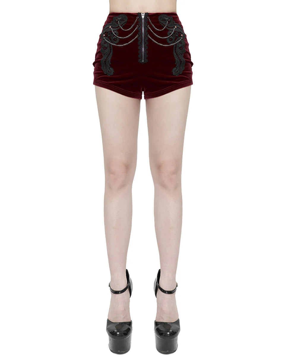 Red Velvet Zip Chain Hot Pants