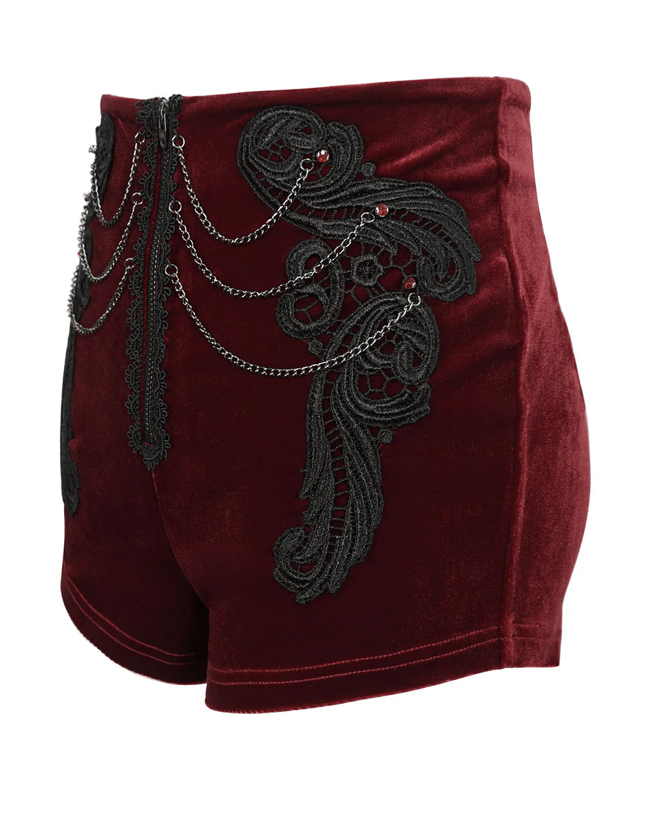 Red Velvet Zip Chain Hot Pants