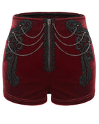 Red Velvet Zip Chain Hot Pants