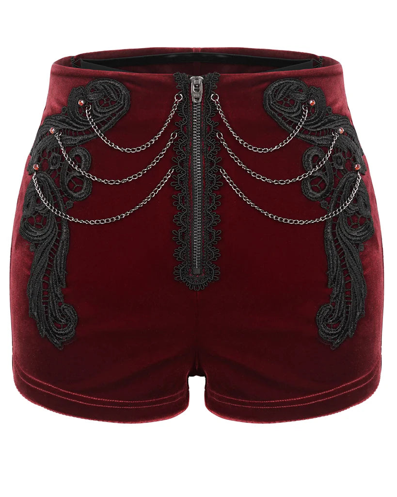 Red Velvet Zip Chain Hot Pants
