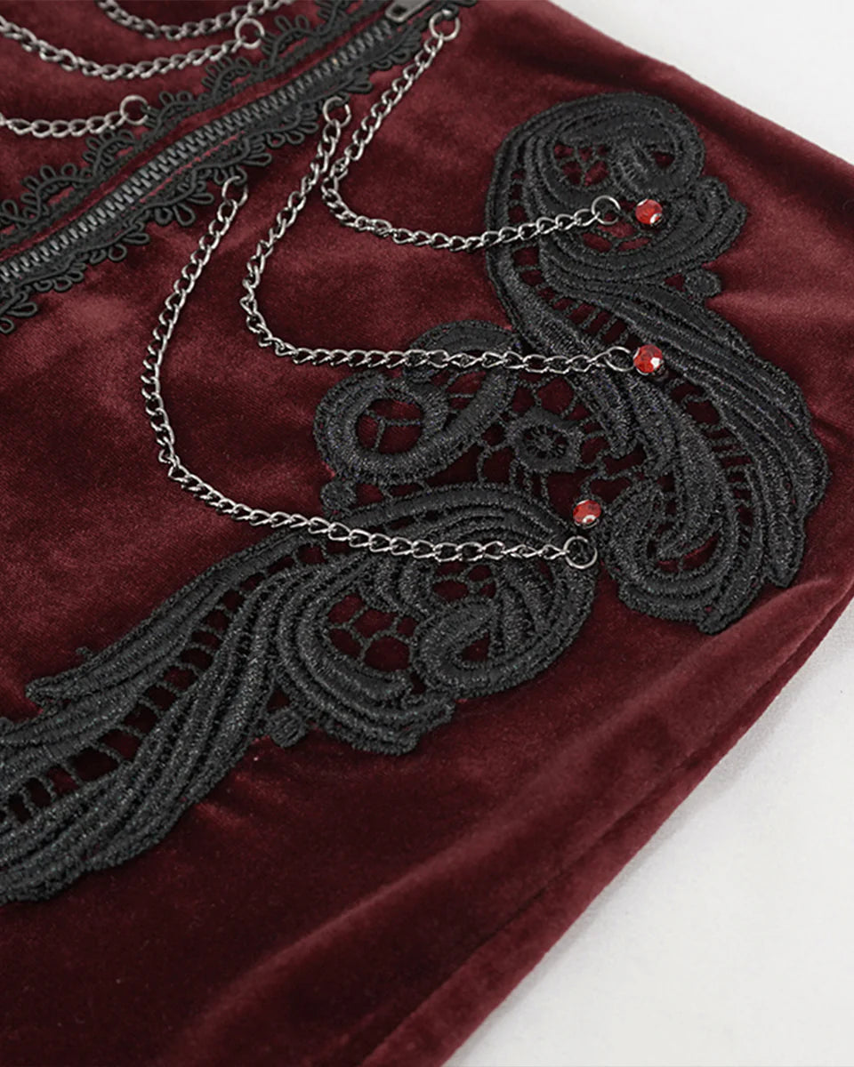 Red Velvet Zip Chain Hot Pants